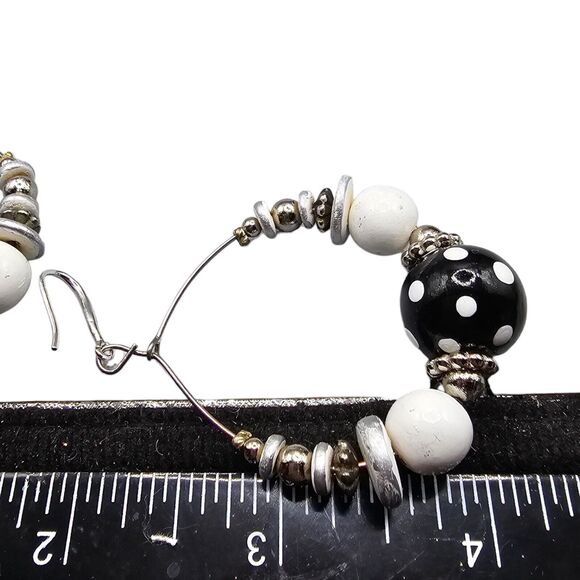 Pierced Earrings Round Halo Black Dangle Faceted Acrylic Beads Open SKU 2158 - Picture 4 of 5